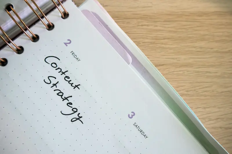Planner page with the words Content Strategy handwritten on it
